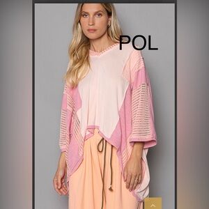 BP31-5🌸New! POL prietty Pink and Peach Poncho Top-perfect w/POL pink bottons🌸